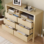 Commode à 6 tiroirs pour chambre à coucher, commode de style rustique avec 2 étagères ouvertes et portes cannelées pour salon, entrée