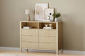 6 Drawer Dresser for Bedroom, Farmhouse Chest of Drawers with 2 Open Shelves and Fluted Doors for Living Room, Entryway