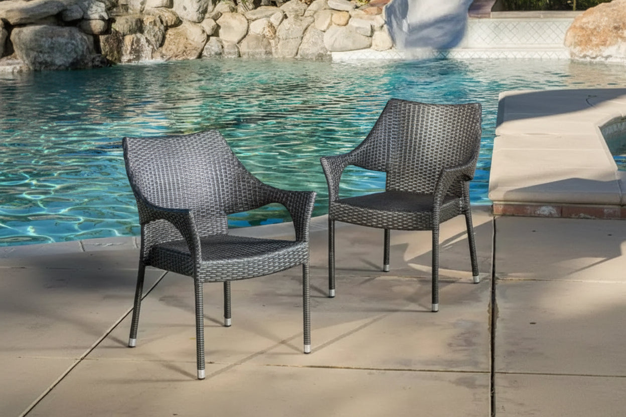 MAYEERTY Gray PE Wicker Stackable Armchair 1 Piece Weather Resistant Space Saving for Patio