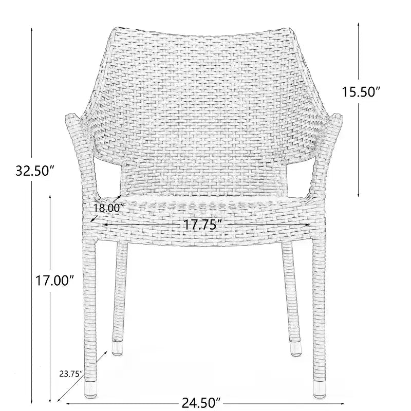 Fauteuil empilable en rotin PE gris, résistant aux intempéries, peu encombrant pour le patio