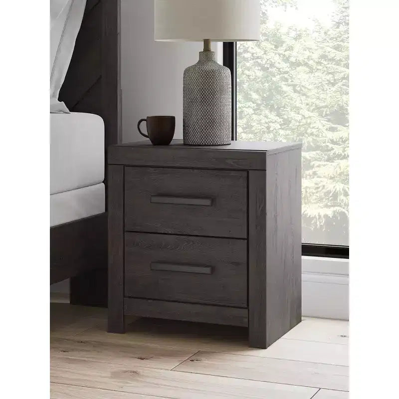 Table de chevet 2 tiroirs avec tiroirs coulissants fluides, finition anthracite