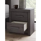 Table de chevet 2 tiroirs avec tiroirs coulissants fluides, finition anthracite