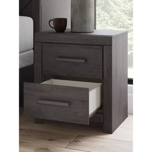 Table de chevet 2 tiroirs avec tiroirs coulissants fluides, finition anthracite