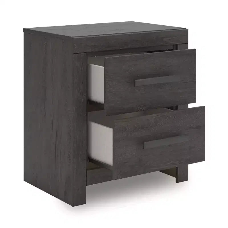 Table de chevet 2 tiroirs avec tiroirs coulissants fluides, finition anthracite