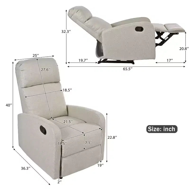 Fauteuil inclinable rembourré contemporain avec dossier réglable à 3 angles