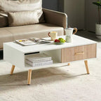 Table basse rectangulaire blanche avec tiroir coulissant pour rangement
