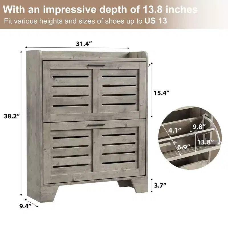 Meuble de rangement pour chaussures fin avec 2 tiroirs basculants et crochets pour l'entrée, le couloir ou le garage