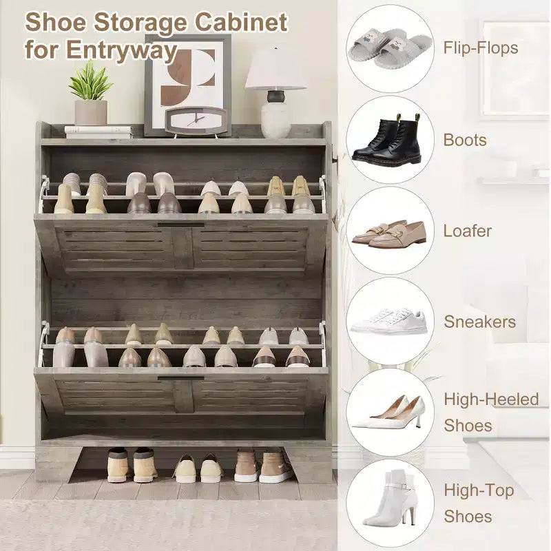 Meuble de rangement pour chaussures fin avec 2 tiroirs basculants et crochets pour l'entrée, le couloir ou le garage