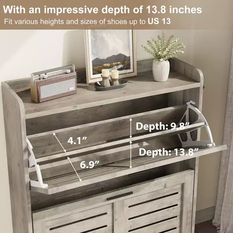 Meuble de rangement pour chaussures fin avec 2 tiroirs basculants et crochets pour l'entrée, le couloir ou le garage