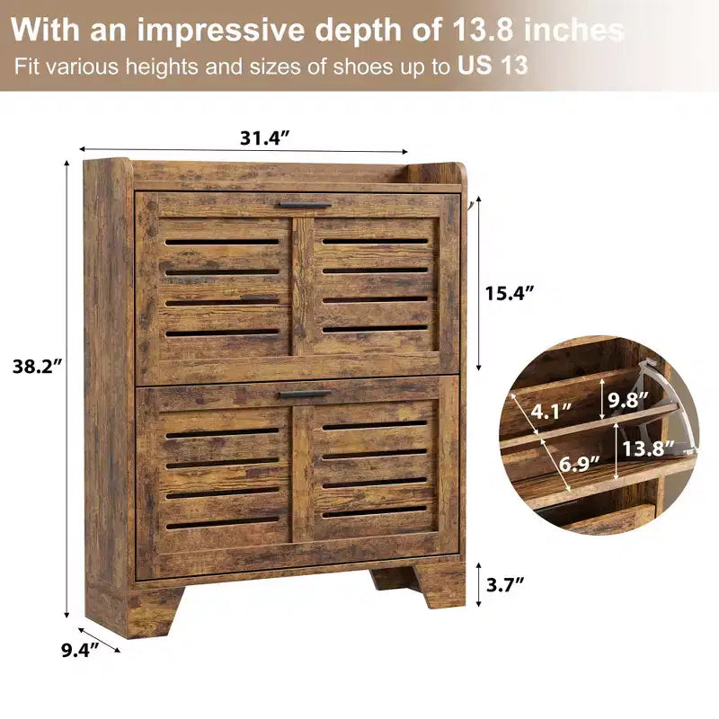 Meuble de rangement pour chaussures fin avec 2 tiroirs basculants et crochets pour l'entrée, le couloir ou le garage