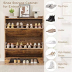Meuble de rangement pour chaussures fin avec 2 tiroirs basculants et crochets pour l'entrée, le couloir ou le garage