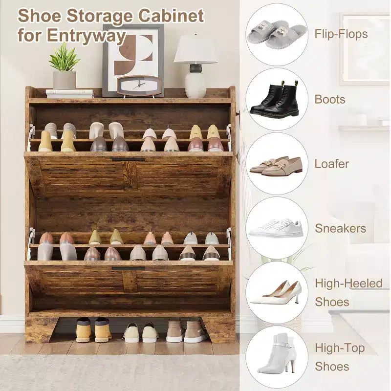 Meuble de rangement pour chaussures fin avec 2 tiroirs basculants et crochets pour l'entrée, le couloir ou le garage