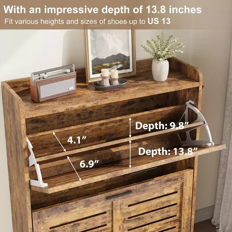 Meuble de rangement pour chaussures fin avec 2 tiroirs basculants et crochets pour l'entrée, le couloir ou le garage
