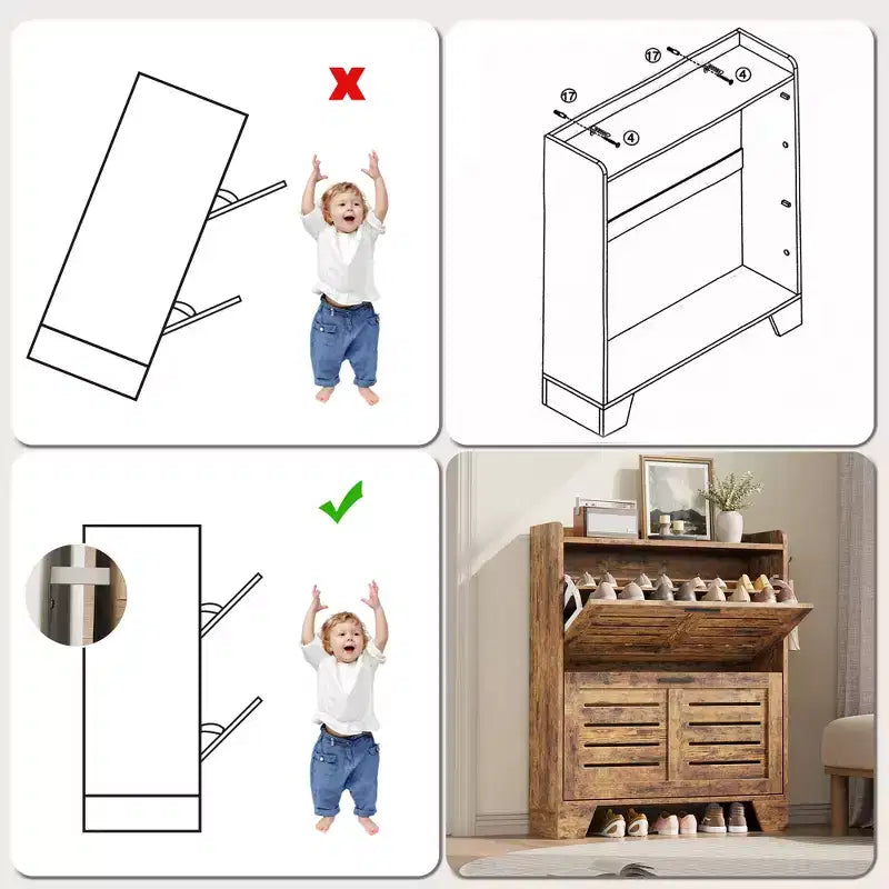 Meuble de rangement pour chaussures fin avec 2 tiroirs basculants et crochets pour l'entrée, le couloir ou le garage