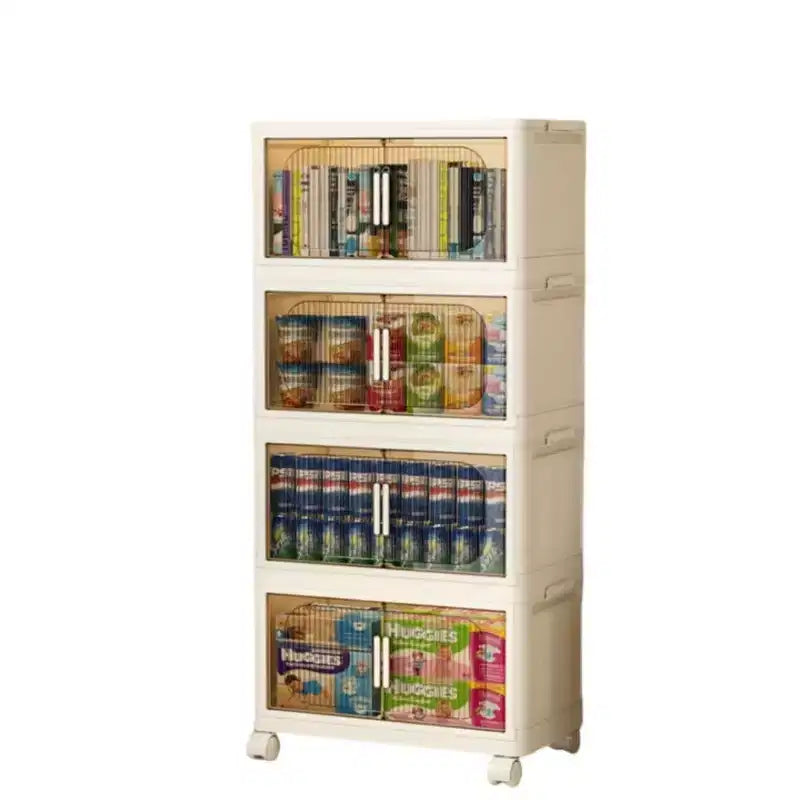 3 Tiers/4 Tiers/5 Tiers Collapsible Storage Bins, Foldable Storage Cabinet With Magnetic Door Lockable Wheels, Stackable Storage Containers