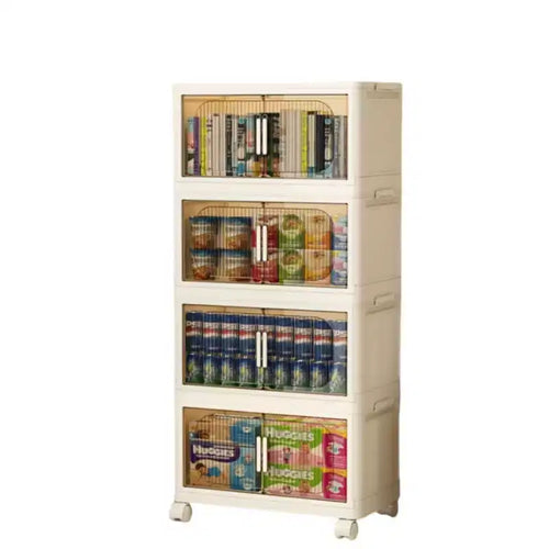 3 Tiers/4 Tiers/5 Tiers Collapsible Storage Bins, Foldable Storage Cabinet With Magnetic Door Lockable Wheels, Stackable Storage Containers