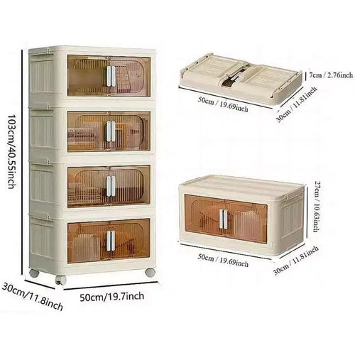 Bacs de rangement pliables à 3, 4 ou 5 niveaux, armoire de rangement pliable avec porte magnétique, roulettes verrouillables, conteneurs de rangement empilables
