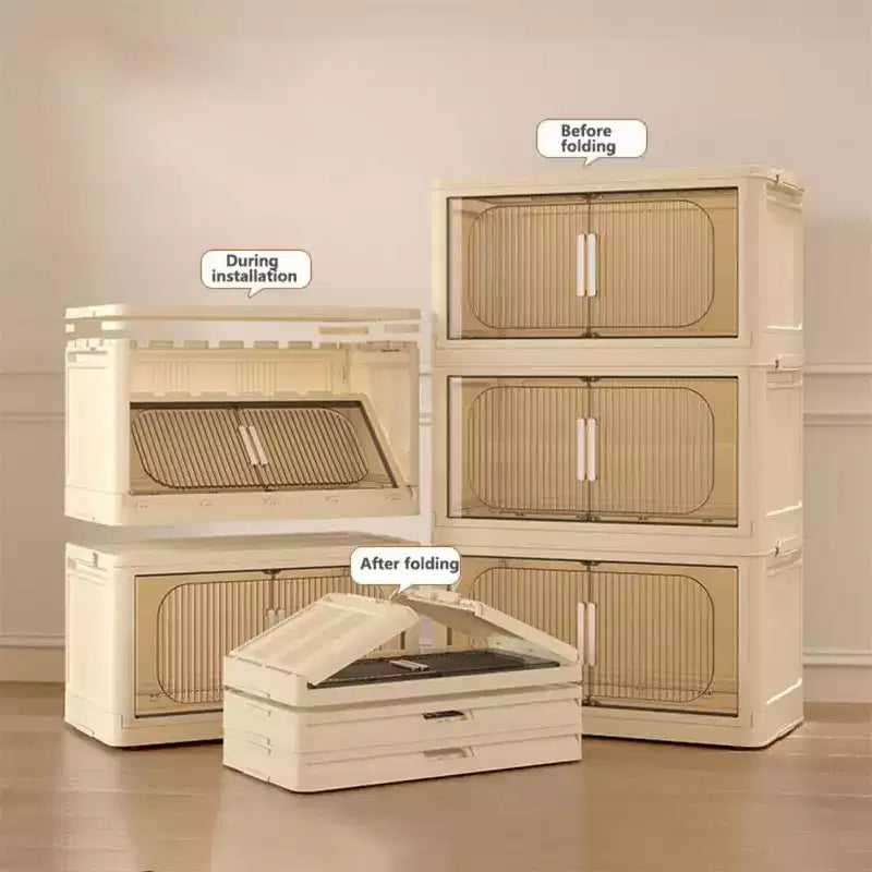 Bacs de rangement pliables à 3, 4 ou 5 niveaux, armoire de rangement pliable avec porte magnétique, roulettes verrouillables, conteneurs de rangement empilables