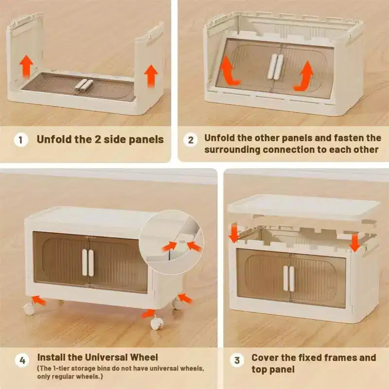 Bacs de rangement pliables à 3, 4 ou 5 niveaux, armoire de rangement pliable avec porte magnétique, roulettes verrouillables, conteneurs de rangement empilables